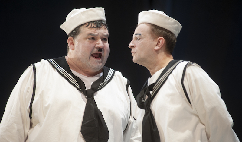 Steve McNicoll as Oliver Hardy and Barnaby Power as Stan Laurel in the Royal Lyceum production of Tom McGrath's 'Laurel & Hardy' directed by Tony Cownie. Pic: Alan McCredie