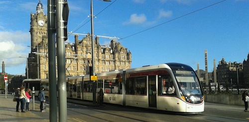 A tram testing on Princes Street. Photo © Marion Donohoe 