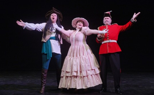 the Pirate King (Scott Thomson), Mabel (Gillian Robertson) and the Major General (Ian Lawson) in Edgas' Pirates of Penzance. Photo: Phil Wilkinson
