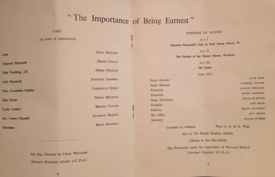 The cast and creatives listed in the original 1965 programme for The Importance of Being Earnest. Photo Thom Dibdin