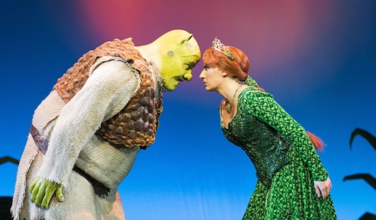 Dean Chisnall (Shrek) and Bronte Barbe (Princess Fiona). Photo Helen Maybanks