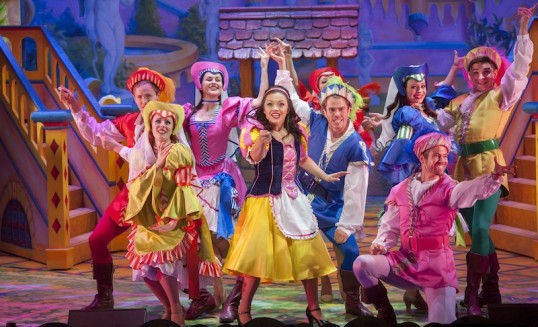 King's Theatre Pantomime 2015 Snow White and the 7 dwarfs. Frances Mayli McCann as Snow White with Ensemble. Photo: Douglas Robertson