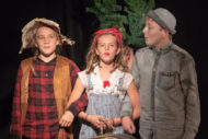 Lily Meyers as Scarecrow, Robin Hill as Dorothy and Hugh Harris as Tin Man in Tribe Porty Youth Theatre's EdFringe 2018 production of The Wizard of Oz.