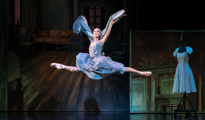 Sophie Martin flies through the air as Cinderella in the shawl dance in Scottish Ballet's ballet - choreographed by Christopher Hampson.