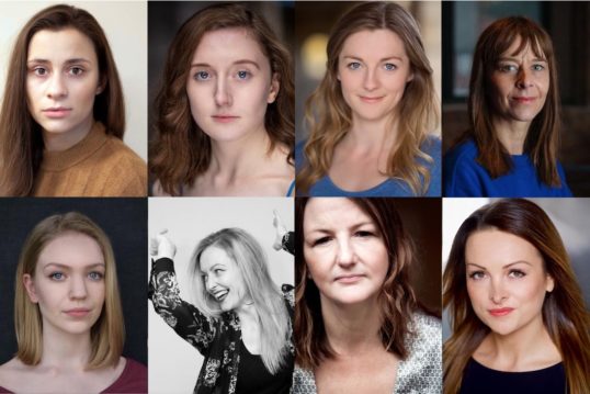 Some of the cast who will be playing Young Woman in Knives in Hens at the Lyceum in the memorial to Pauline Knowles: Shyvonne Ahmmad, Mirren Wilson, Gemma McElhinney and Kate Dickie; Natalie Mitson, Emma Jayne Park, Molly Innes and Nicola Roy.