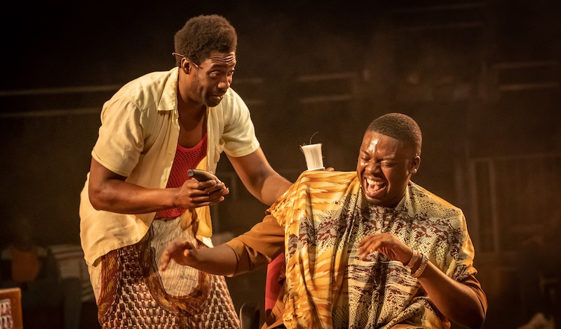 Emmanuel Ighodaro and Demmy Ladipo in Barber Shop Chronicles at the Roundhouse (c) Marc Brenner