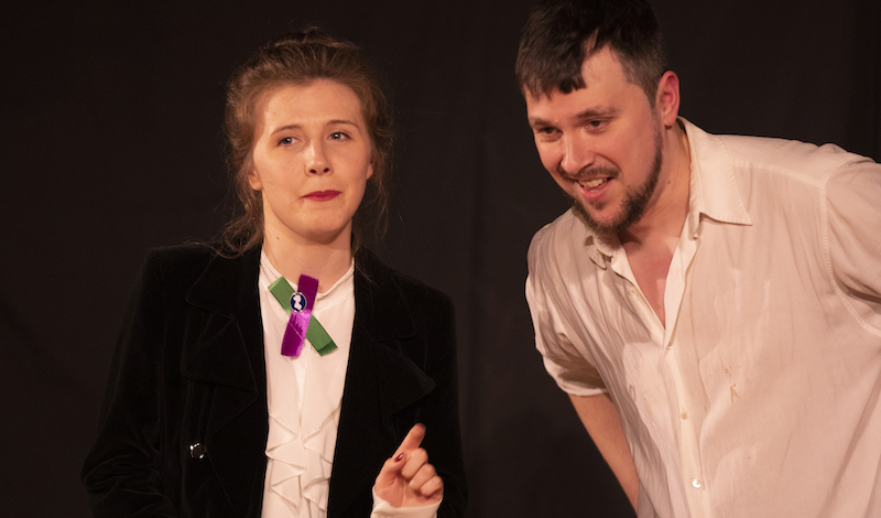 Sinead Gray as Beatrice, Steven Bradley Croall as Zanetto_The Venetian Twins_photo from Arkle Theatre Company