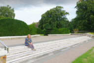 Helen Schofield on the steps of the Italian Garden at Saughton Park.